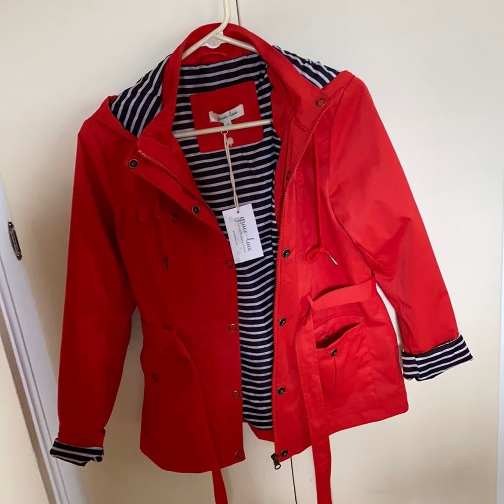 Stylish red rain jacket